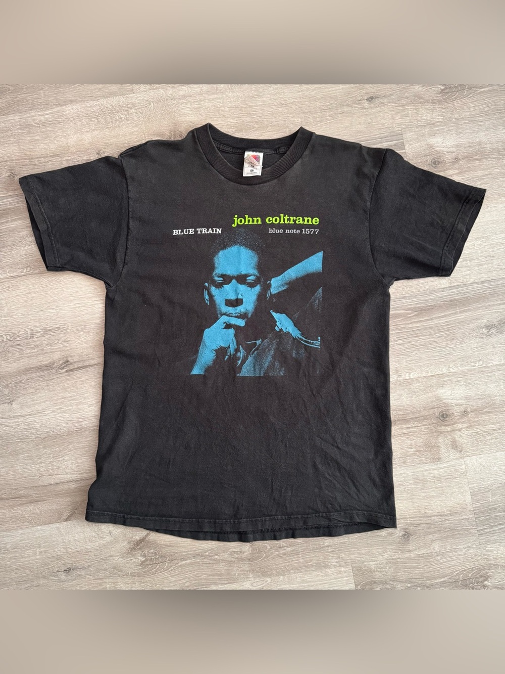 John Coltrane Blue Train Graphic T-Shirt Y2K Fruit Of The Loom Black Size L